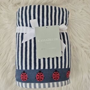 NEW Kassa Decor 100% Cotton Lady Bug Blue Striped 2pc Soft Hand Towel set